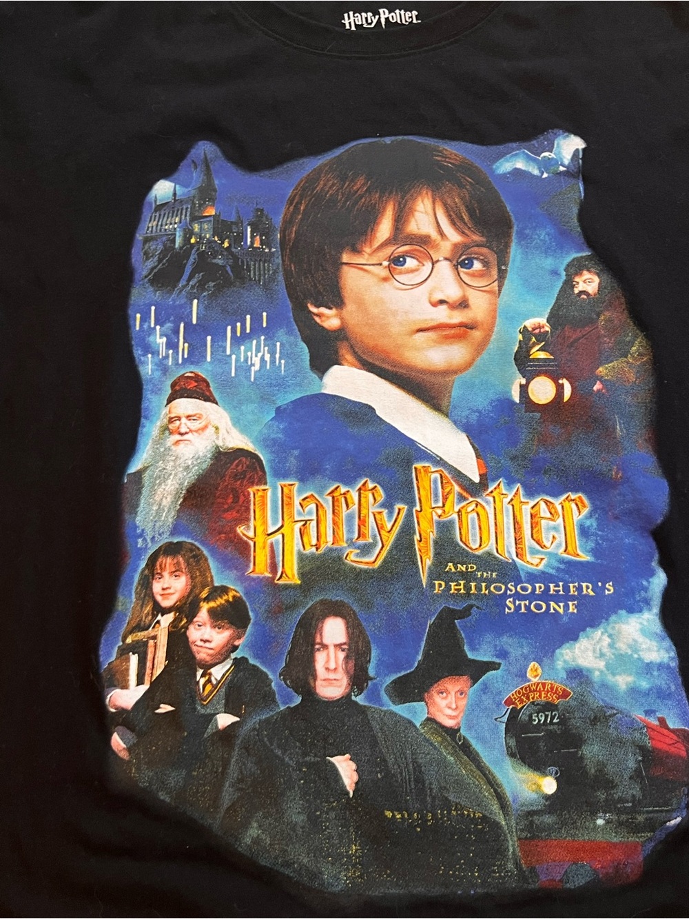 Warner Bros. Harry Potter Black Tee with Blue and Yellow Print